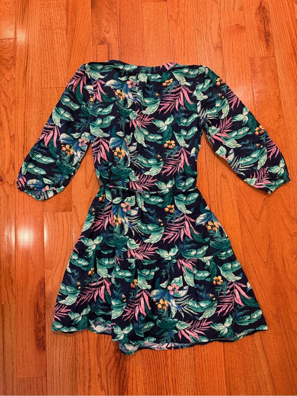 🌼 4/$13 - Loft Navy Tropical Print Tie-Waist Dress - Picture 2 of 4